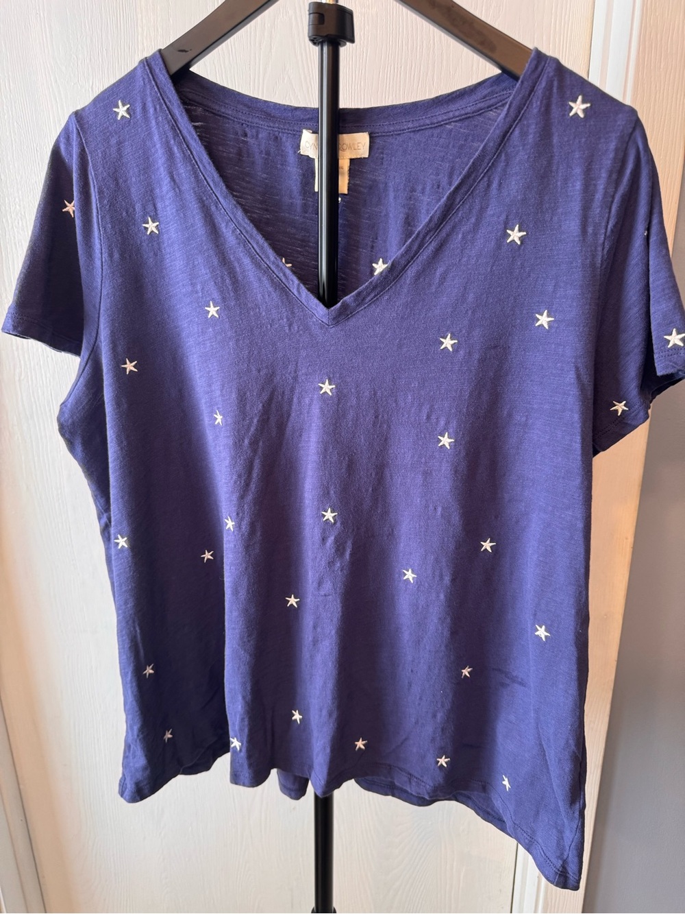 Cynthia Rowley Blue Star Print V-Neck Tee Size XXL Casual Lightweight Top